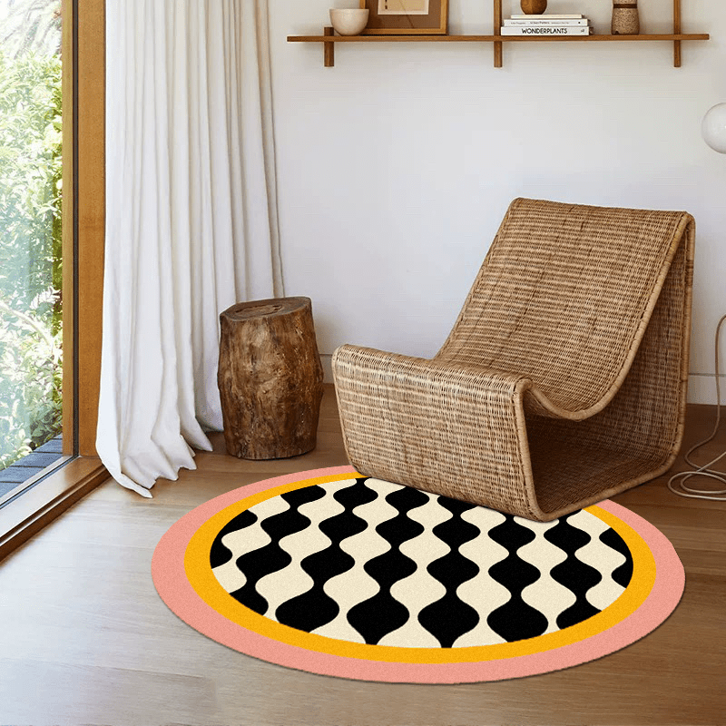 Extra Thick 8mm Luxury Black & White Striped Round Mat - Heavy-Duty 1000gsm Plush Mat