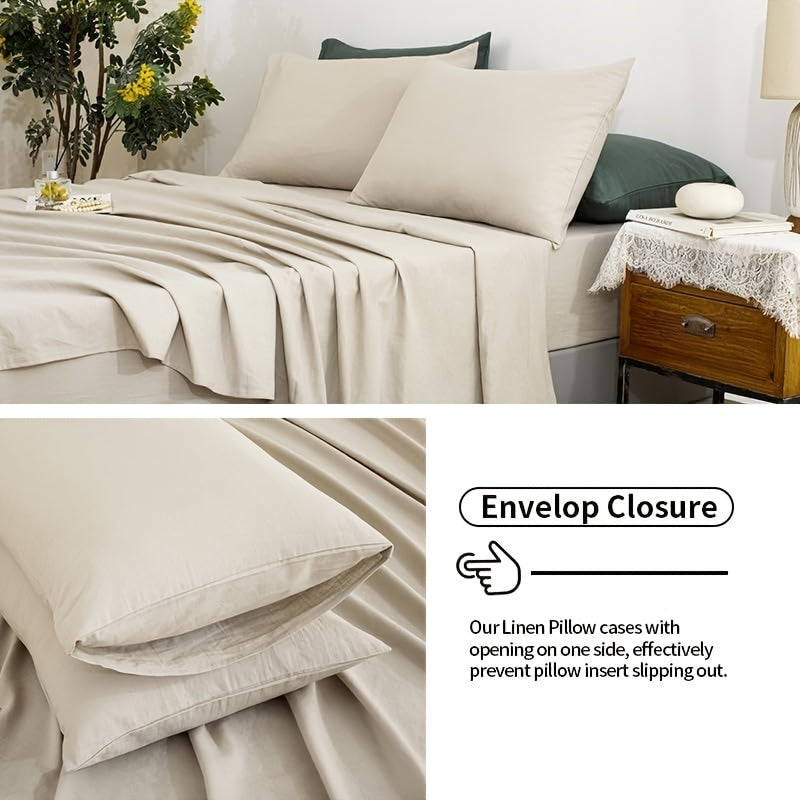 Natural Linen 100% Linen Sheets, 4pcs Linen Sheets Set