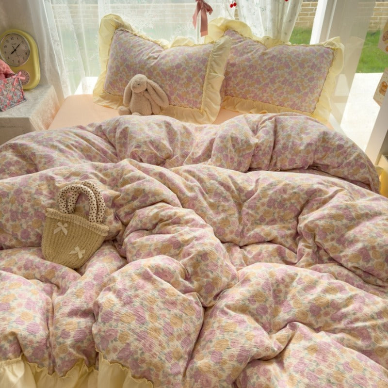 4pcs Bed Sheet Set, Trendy Small Floral American Lace Bedding Set