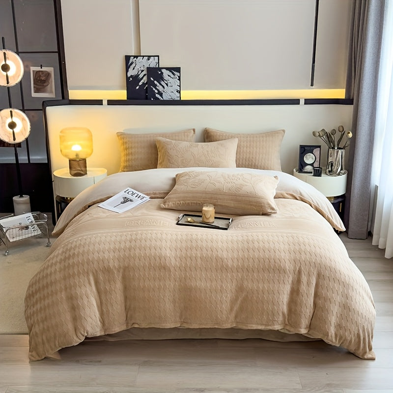 3\u002F4pcs, Winter High-Weight Milk Velvet Four-Piece Set, Fleece Fine and Light Beige-Friendly