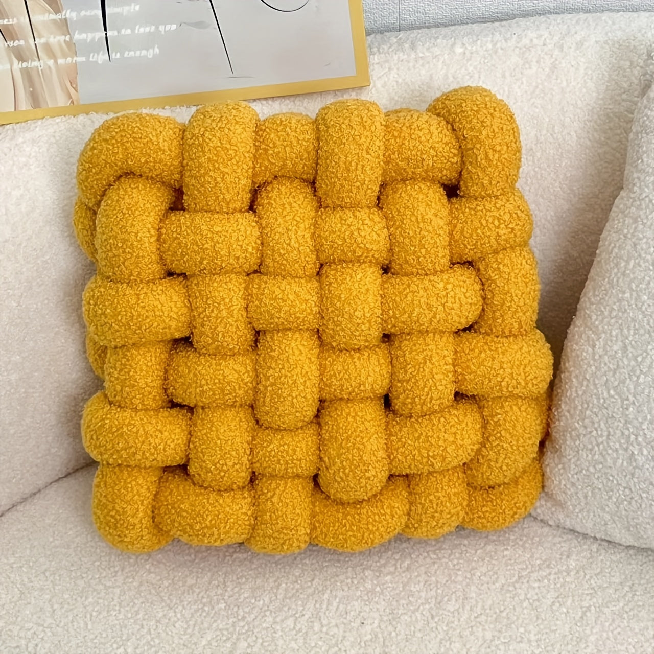 YLBKIKR 12-Inch Round Knotted Throw Pillow - Plush Teddy Velvet Geometric Pattern Decorative Cushion