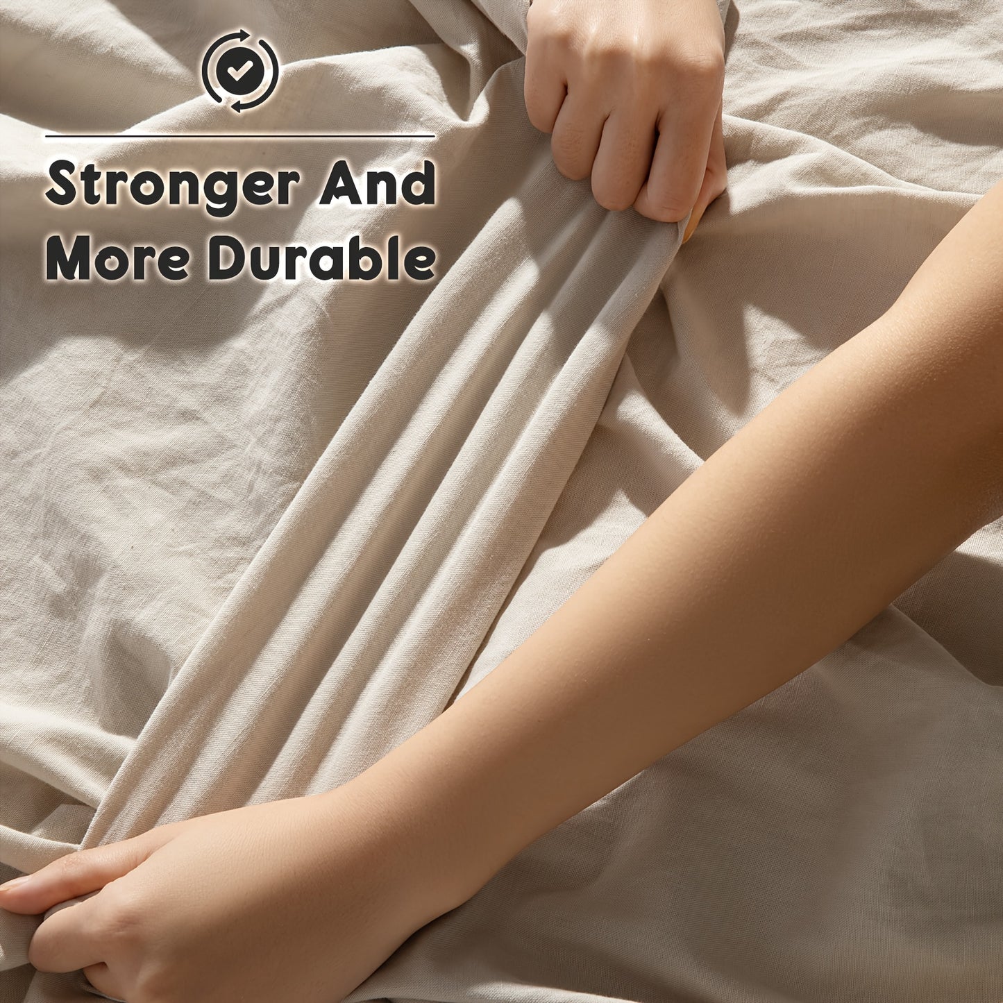 LBR02M Linen Sheet Set, Bed Sheets 4pcs Set, Solid Color Natural Flax Blend Soft Breathable Bedding