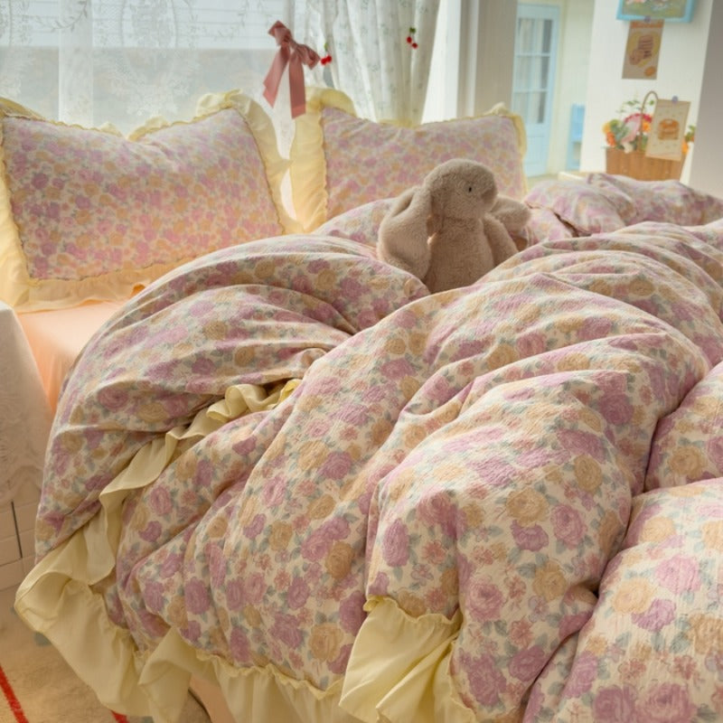4pcs Bed Sheet Set, Trendy Small Floral American Lace Bedding Set