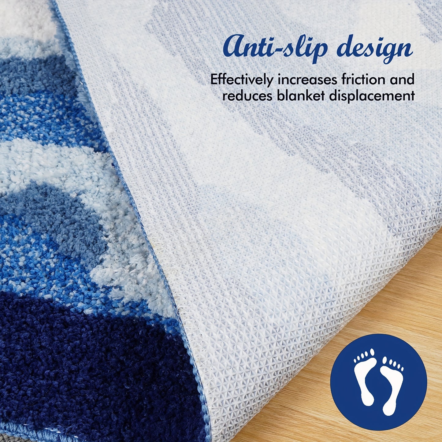 Wave Pattern Plush Soft Area Rug, Ocean-Themed Irregular Shaped Non-Slip TPR Backing Polyester Carpet
