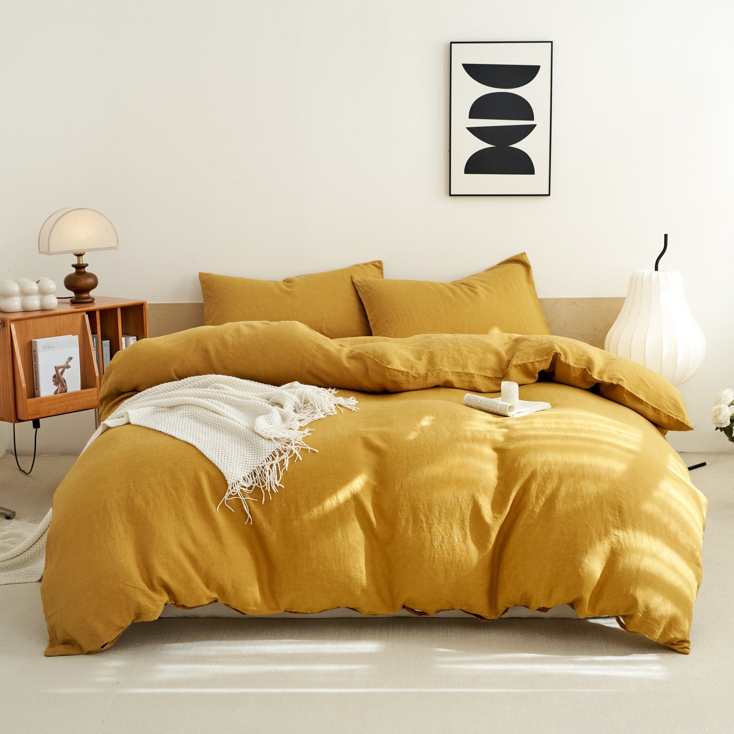 4pcs 100% French Linen Double Bedding Set, 4pcs Set Includes 1 Duvet Cover