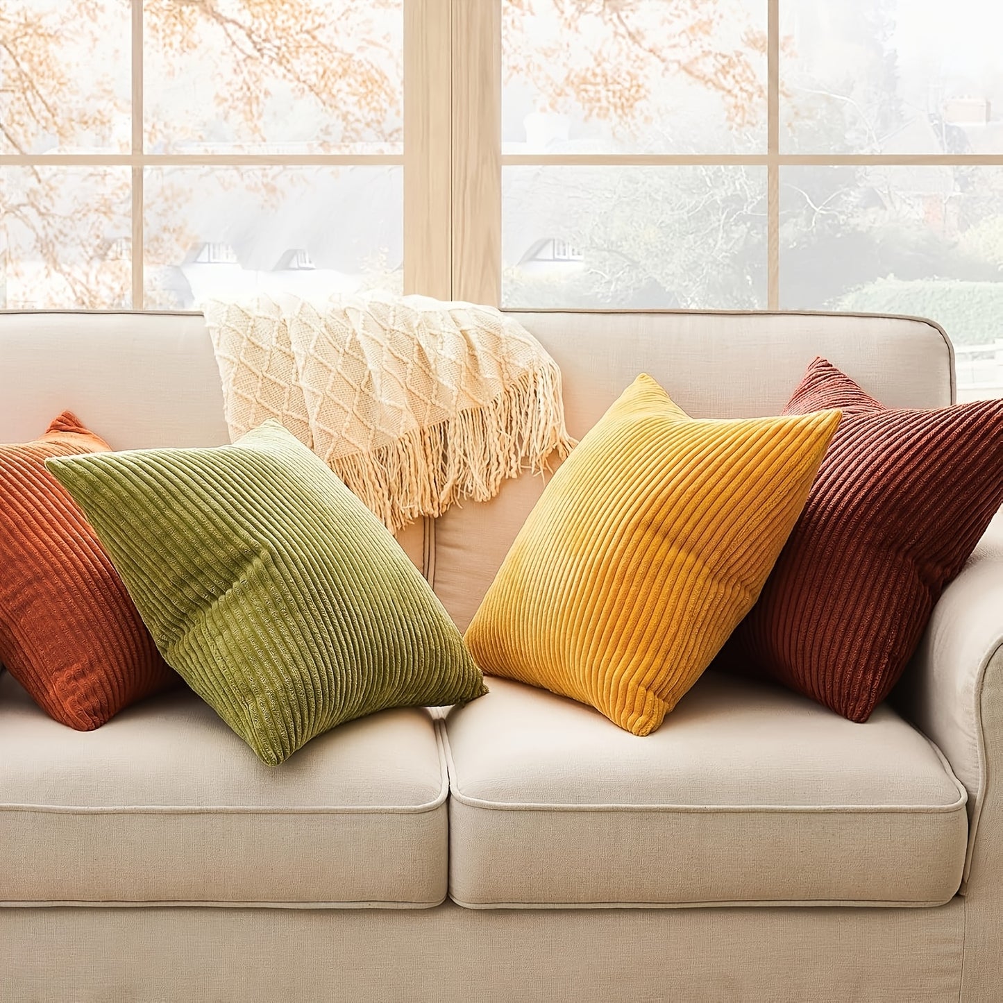 4 Pack Corduroy Pillow Covers, Soft Textured Fabric, Double-Sided Design with Zipper Closure