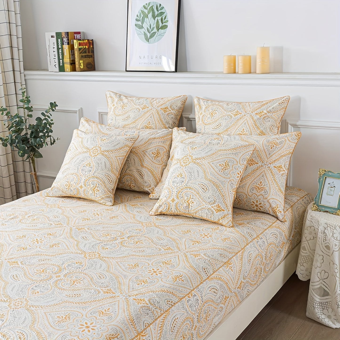 4pcs 100% Sheets Set Classical Damask Paisley Bedding Luxurious Golden Classy Paisley Bed Sheet Set Breathable