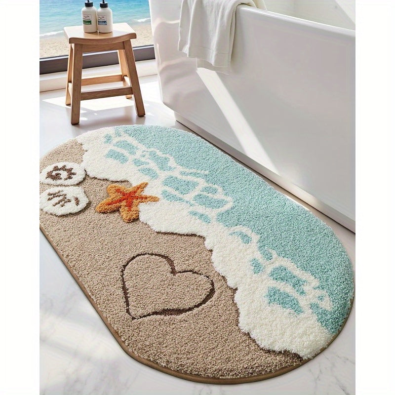 Soft and Absorbent Beach Bathroom Carpet, Non-Slip Backing