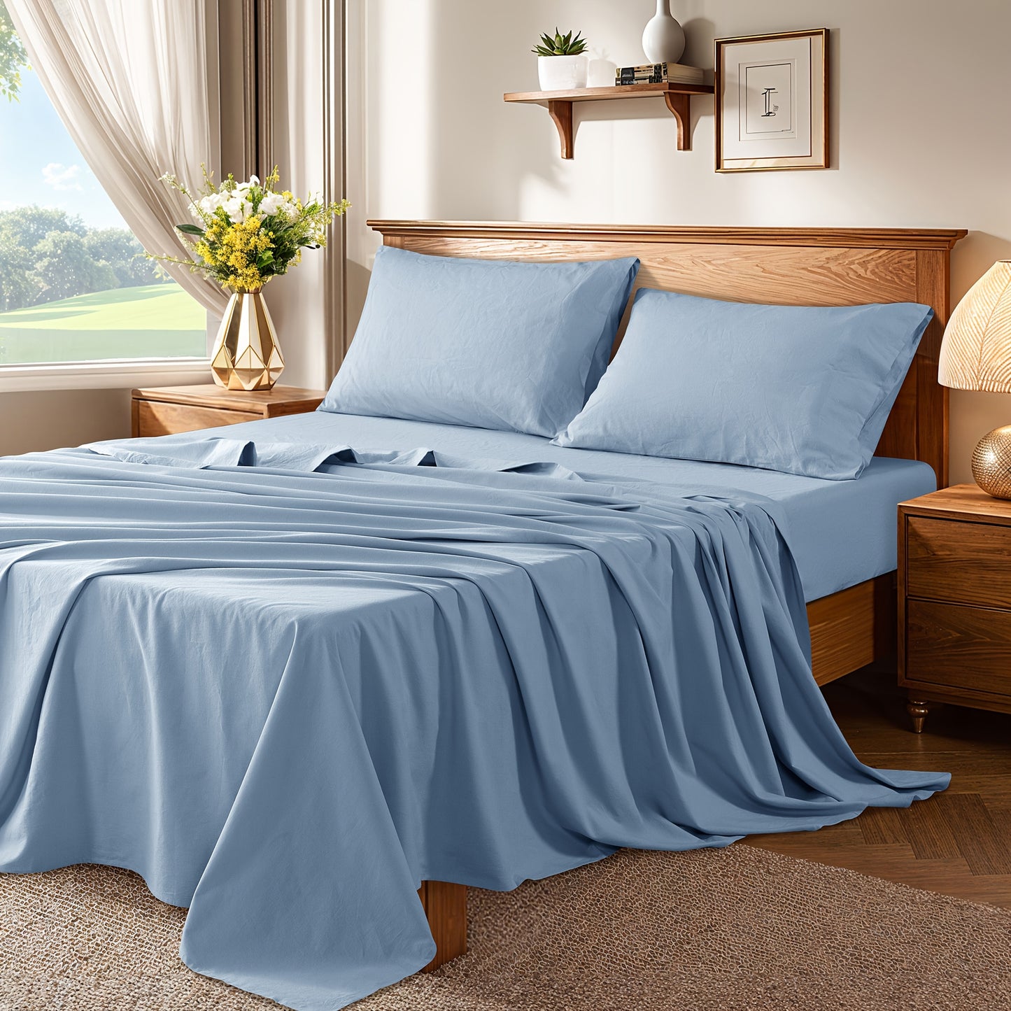 4pcs Linen Bed Set, Breathable and Durable Bed Sheets, 16-Inch Deep Pocket Fitted Sheet