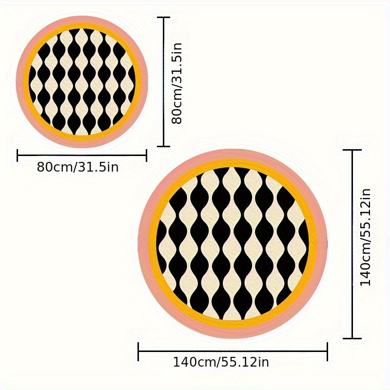 Extra Thick 8mm Luxury Black & White Striped Round Mat - Heavy-Duty 1000gsm Plush Mat
