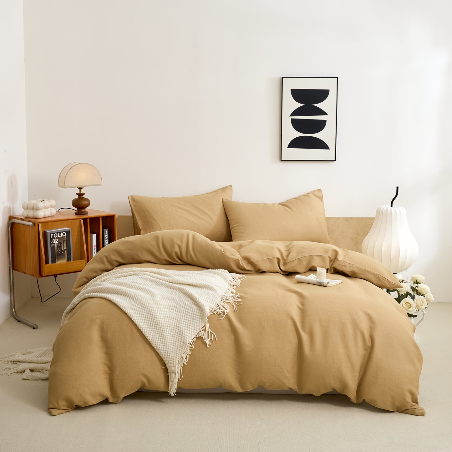 4pcs 100% French Linen Double Bedding Set, 4pcs Set Includes 1 Duvet Cover