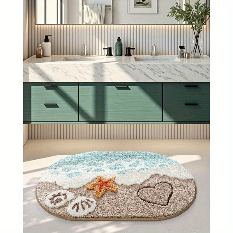 Soft and Absorbent Beach Bathroom Carpet, Non-Slip Backing