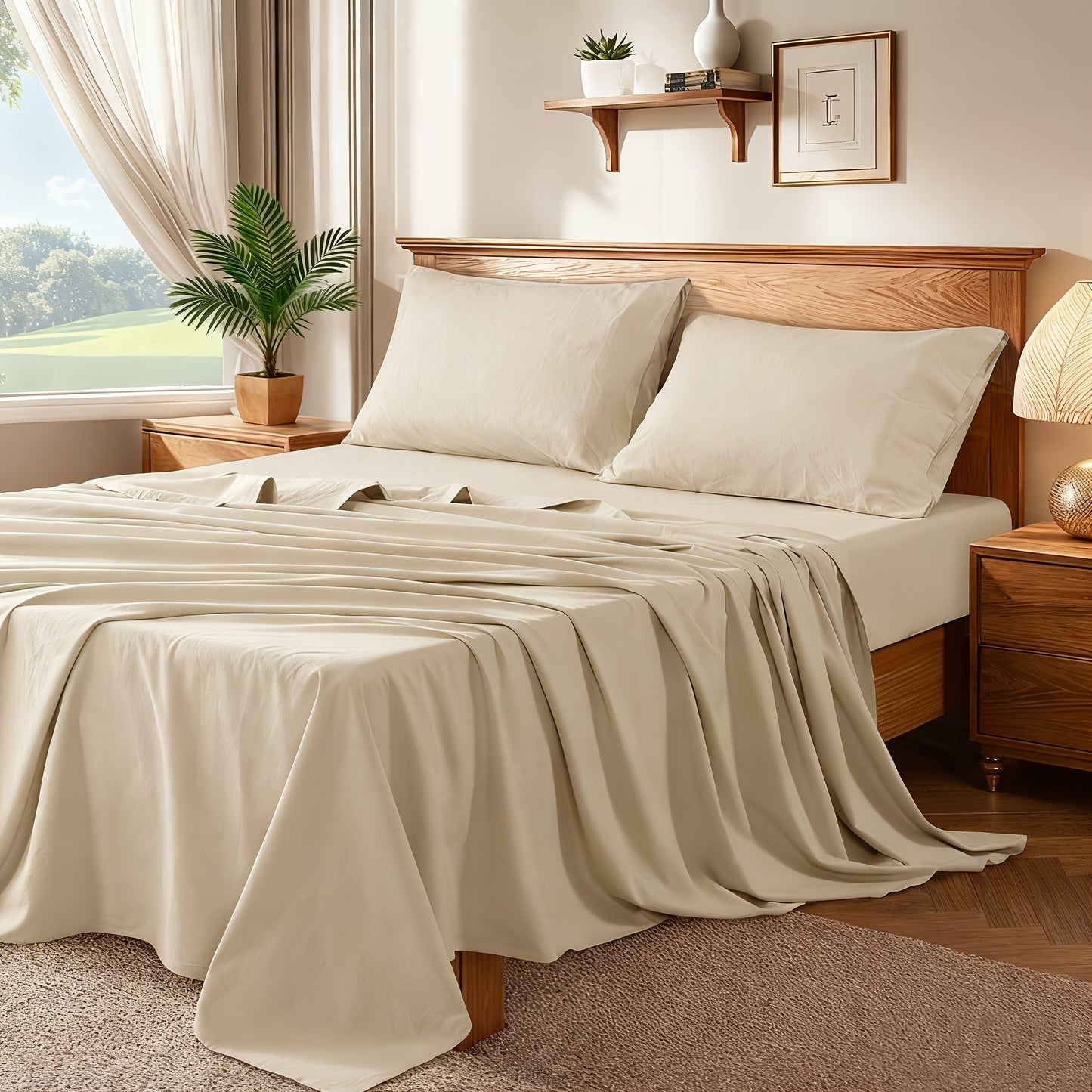 4pcs Linen Bed Set, Breathable and Durable Bed Sheets, 16-Inch Deep Pocket Fitted Sheet
