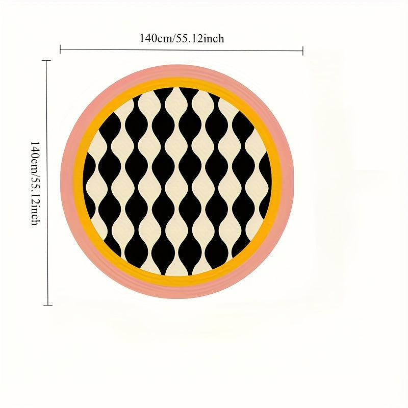 Extra Thick 8mm Luxury Black & White Striped Round Mat - Heavy-Duty 1000gsm Plush Mat