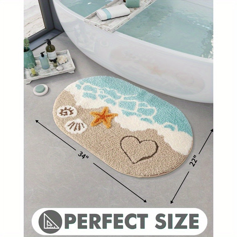 Soft and Absorbent Beach Bathroom Carpet, Non-Slip Backing