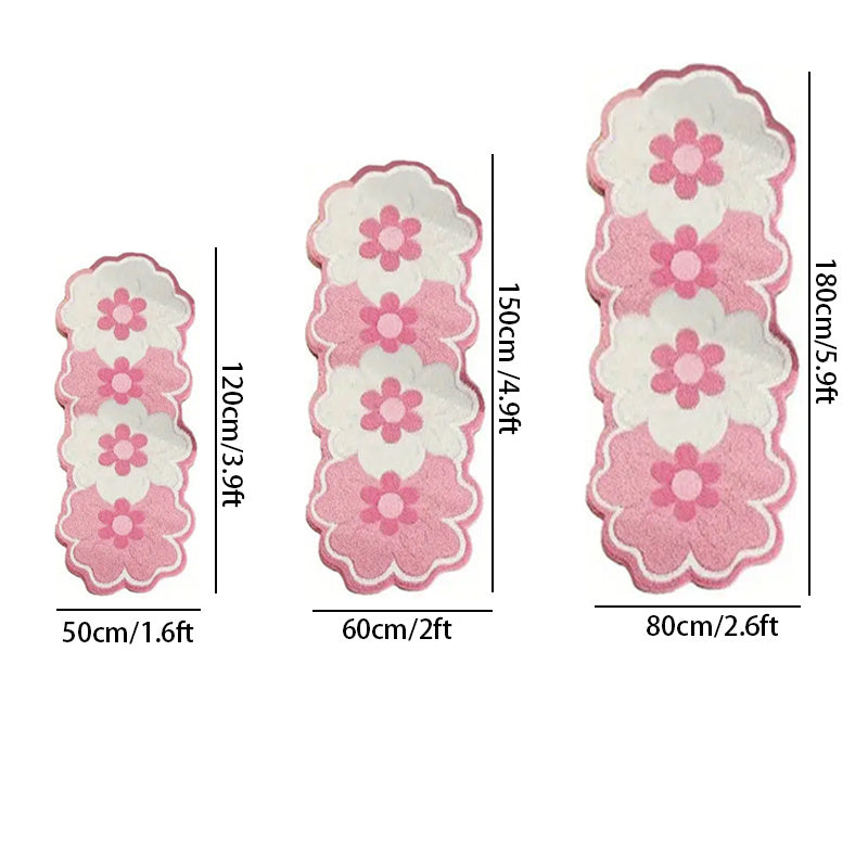 1pc Plush Soft Pink & Green Irregular Flower Shaped Mat - Large Oval-like Bedside Mat