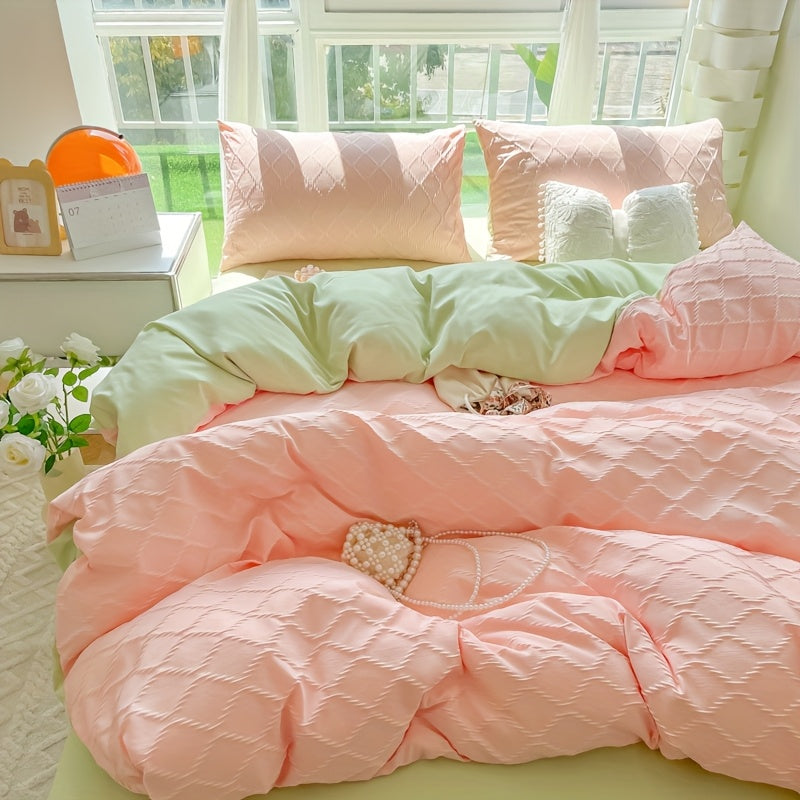 4pcs Bedding Set - Comfortable Diamond Check Jacquard Four-Piece Set