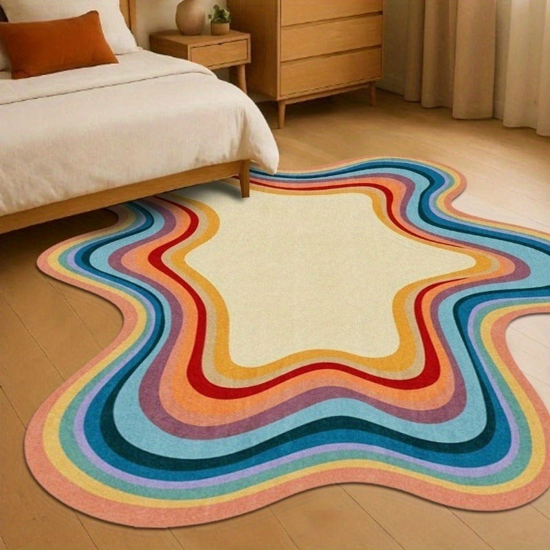 1pc Abstract Art Colorful Fluffy Area Mat - Soft Polyester Fiber, Irregular Shape