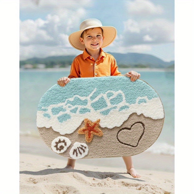 Soft and Absorbent Beach Bathroom Carpet, Non-Slip Backing