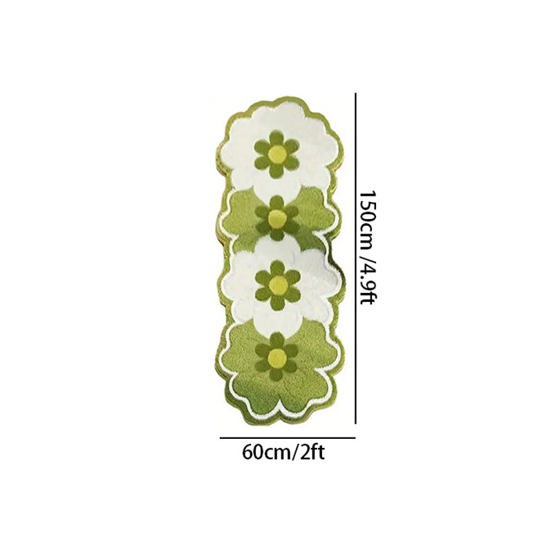 1pc Plush Soft Pink & Green Irregular Flower Shaped Mat - Large Oval-like Bedside Mat