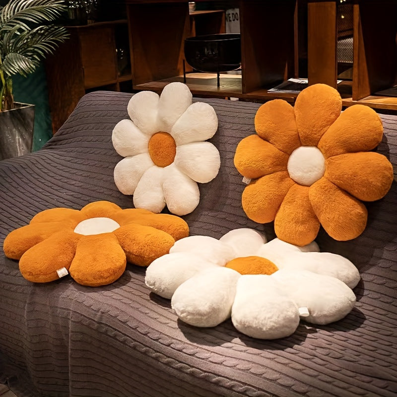 Contemporary Floral Plush Flower Cushion - Soft Polyester Short Plush, Sun-Scented, Hand Wash Only