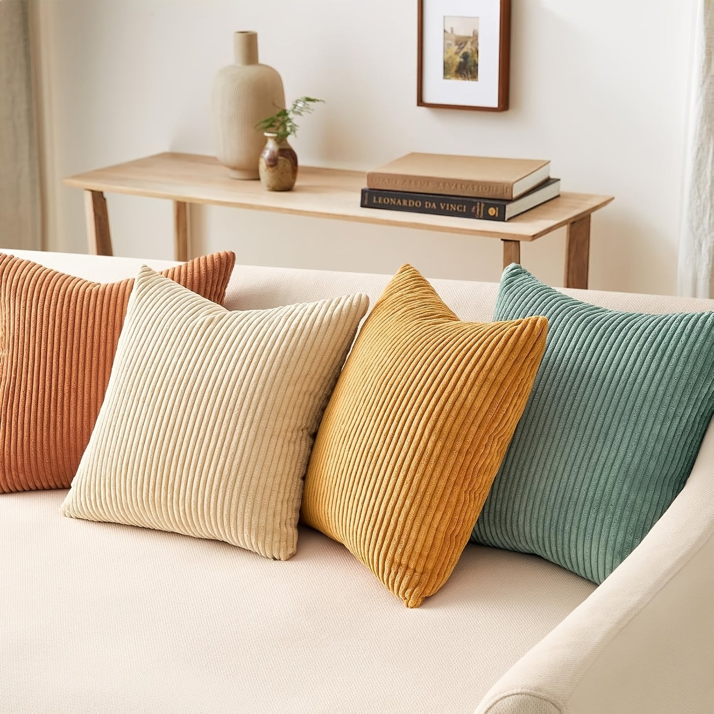 4 Pack Corduroy Pillow Covers, Soft Textured Fabric, Double-Sided Design with Zipper Closure