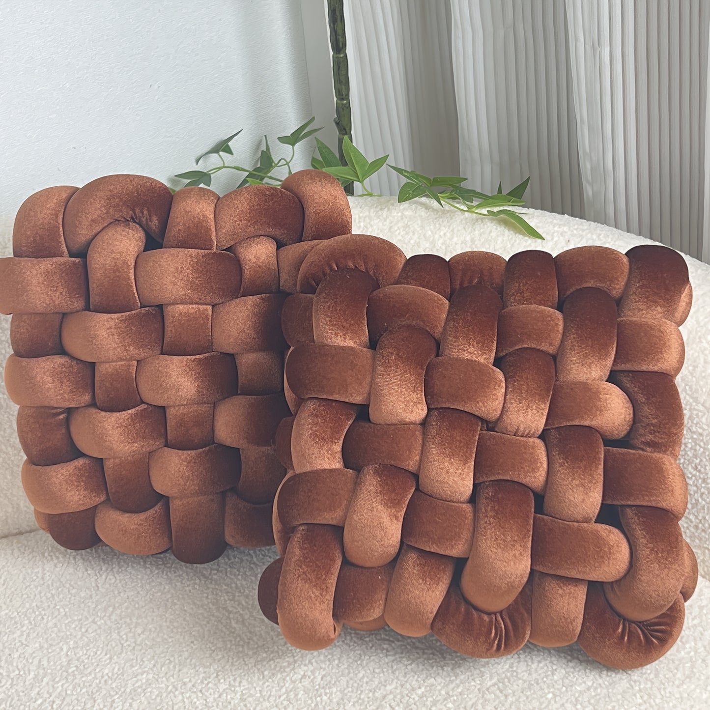 Golden 2pcs Set of Velvet Hand-Knotted Square Decorative Pillows
