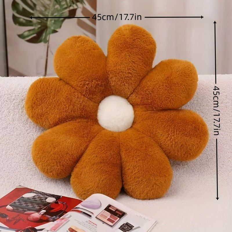 Contemporary Floral Plush Flower Cushion - Soft Polyester Short Plush, Sun-Scented, Hand Wash Only