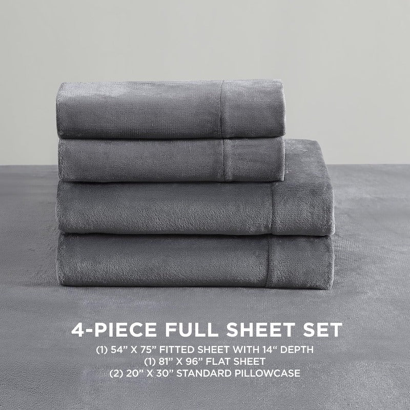 Four-piece bedding setPlush Grey Full Size 4pcs Sheet Set Soft and Cozy BeddingFour-piece bedding set
