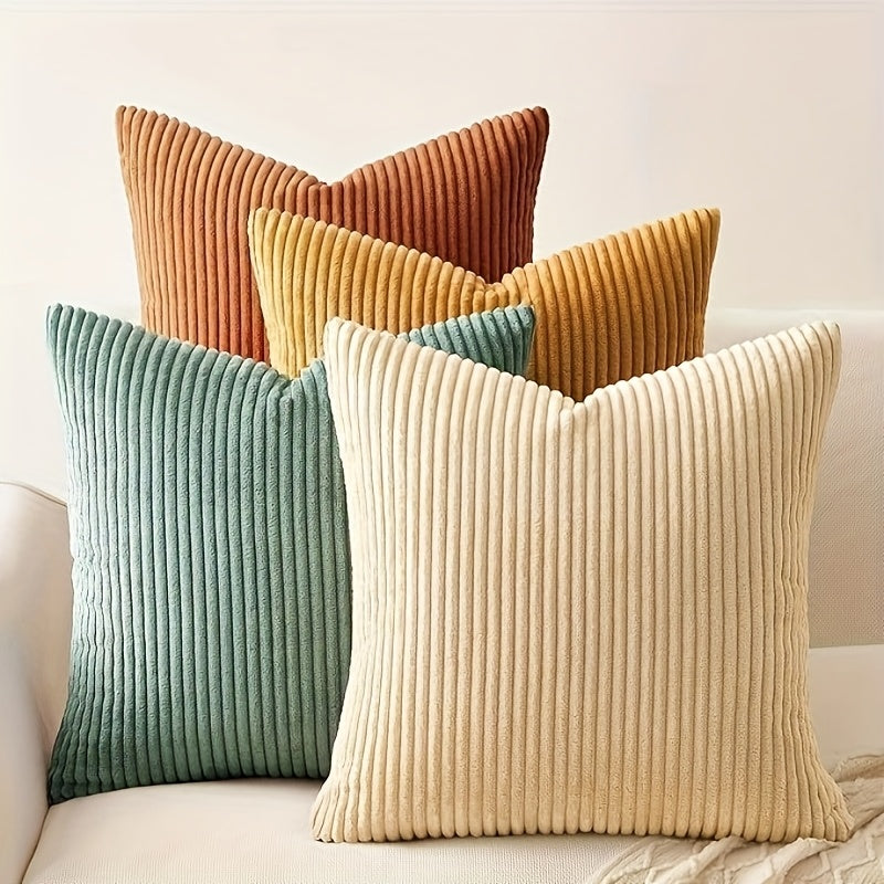 4 Pack Corduroy Pillow Covers, Soft Textured Fabric, Double-Sided Design with Zipper Closure
