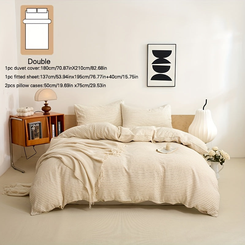 4pcs 100% French Linen Double Bedding Set, 4pcs Set Includes 1 Duvet Cover