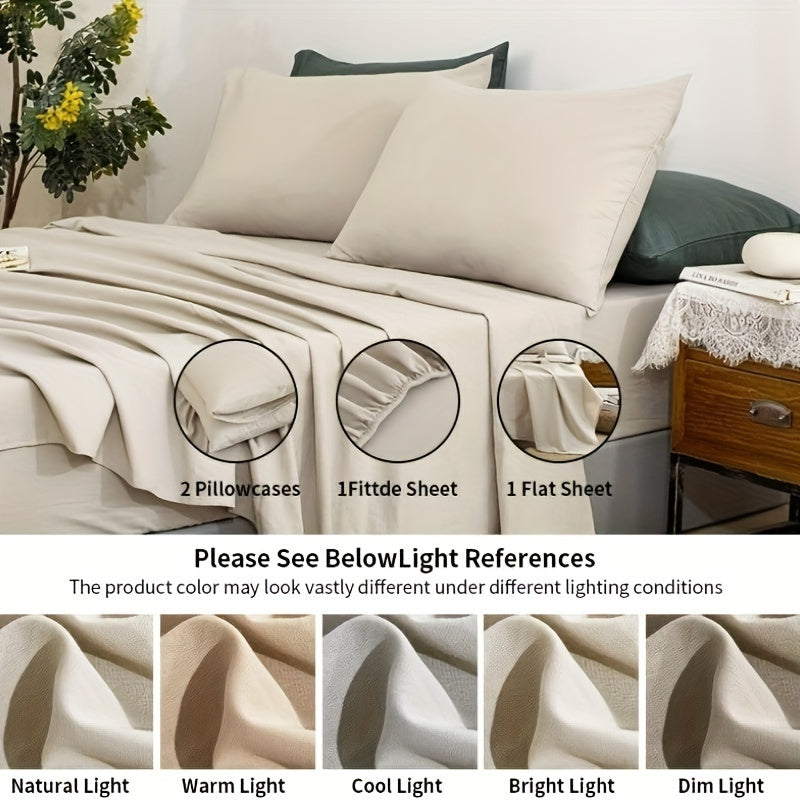 Natural Linen 100% Linen Sheets, 4pcs Linen Sheets Set