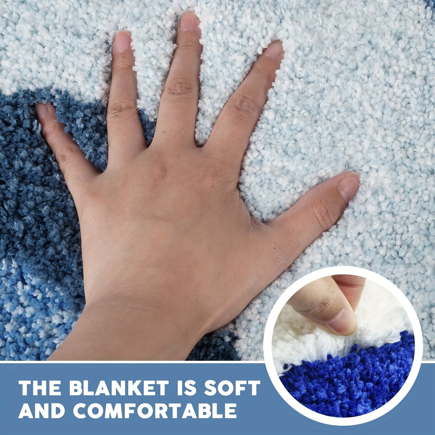 Wave Pattern Plush Soft Area Rug, Ocean-Themed Irregular Shaped Non-Slip TPR Backing Polyester Carpet