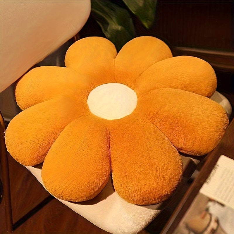 Contemporary Floral Plush Flower Cushion - Soft Polyester Short Plush, Sun-Scented, Hand Wash Only