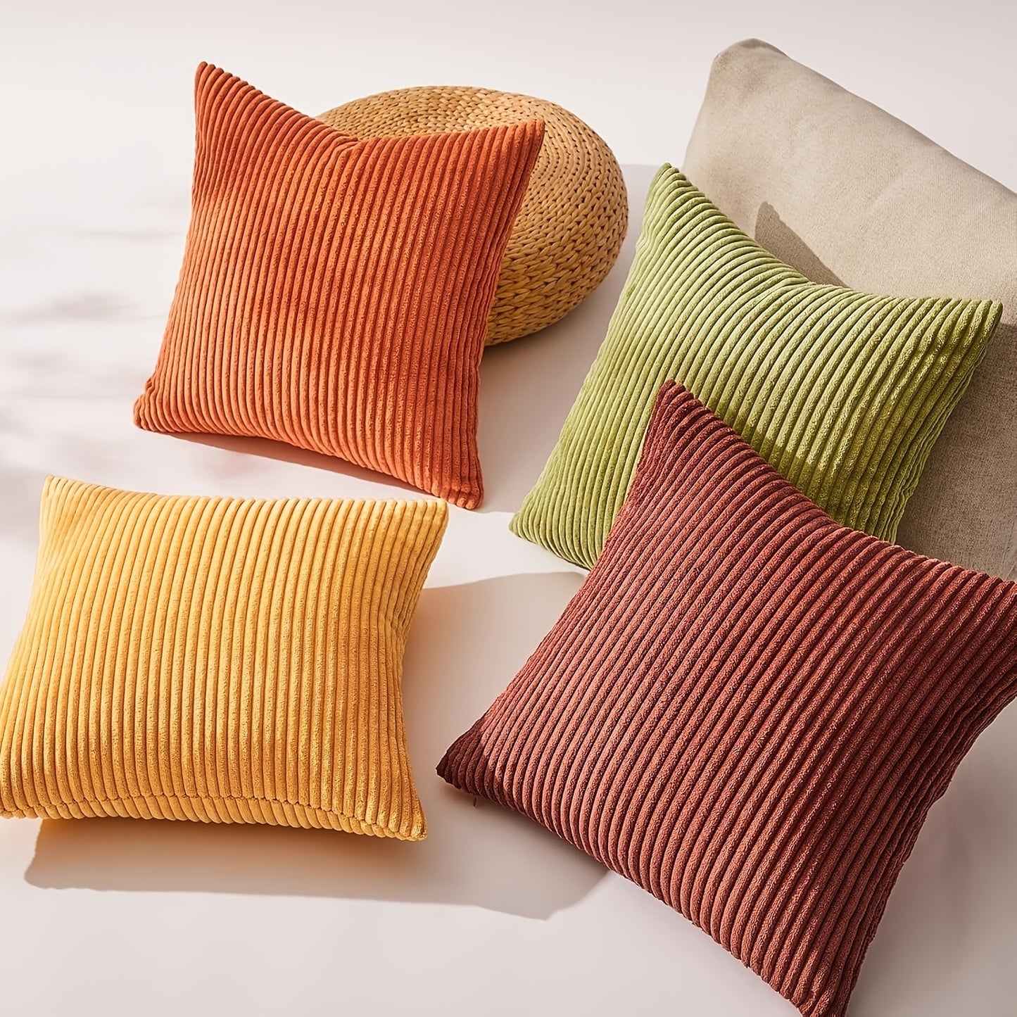 4 Pack Corduroy Pillow Covers, Soft Textured Fabric, Double-Sided Design with Zipper Closure
