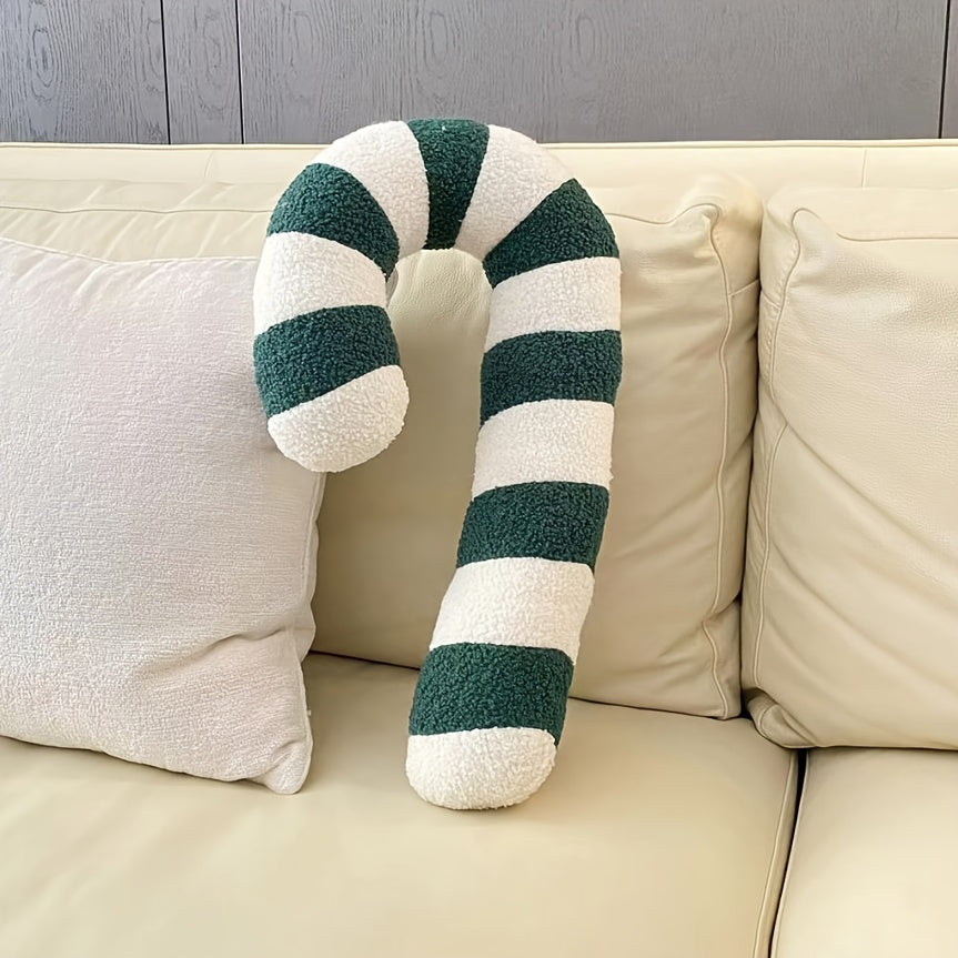 1pc Plush Candy Cane Pillow - Christmas Decor Cushion with Red, Green, Pink Striped Candy Cane Design