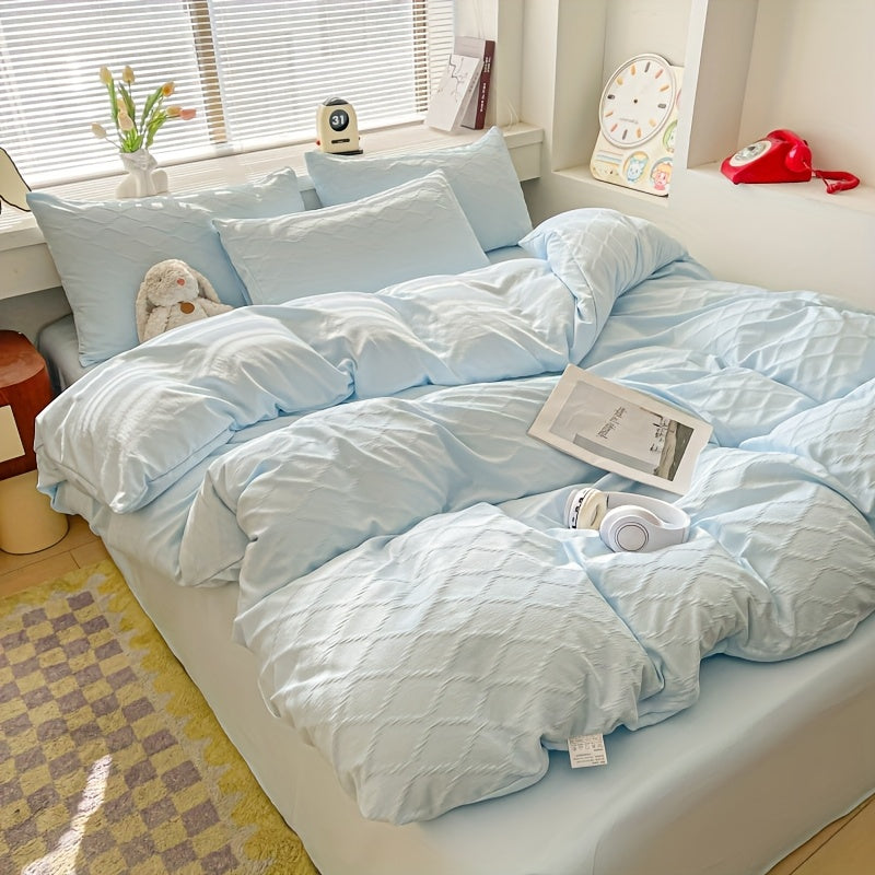 4pcs Rhombus Pattern Double-Layer Four-Piece Set, Bedding, Soft and Delicate