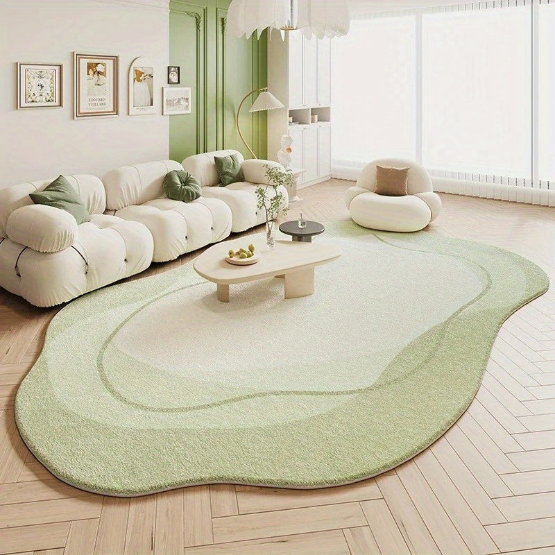 Light Green Irregular Bedroom Mat | Soft, Durable, Non-Slip, Machine Washable Striped Mat