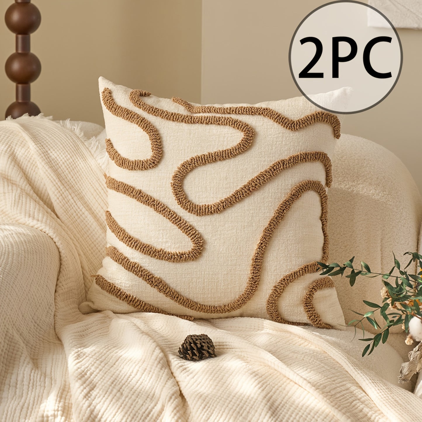 2pcs Bohemian Shawl Pillow Cover Set, Embroidered Geometric Pattern Decorative Cushion Covers for Living Room and Bedroom