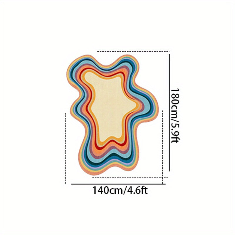1pc Abstract Art Colorful Fluffy Area Mat - Soft Polyester Fiber, Irregular Shape