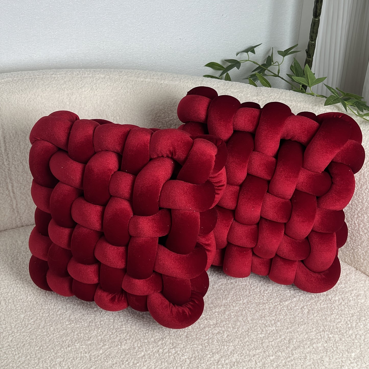 Golden 2pcs Set of Velvet Hand-Knotted Square Decorative Pillows