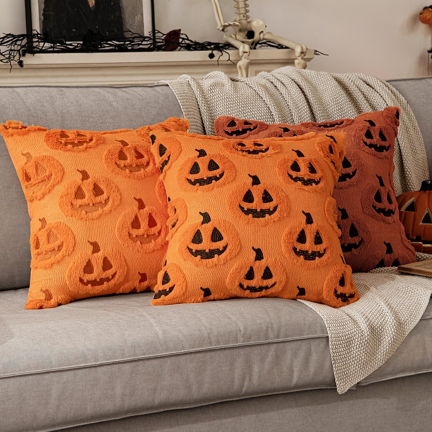 2pcs Of Halloween Ghost Pumpkin Embroidery Pattern Pillowcases, Autumn And Winter Thick Living Room