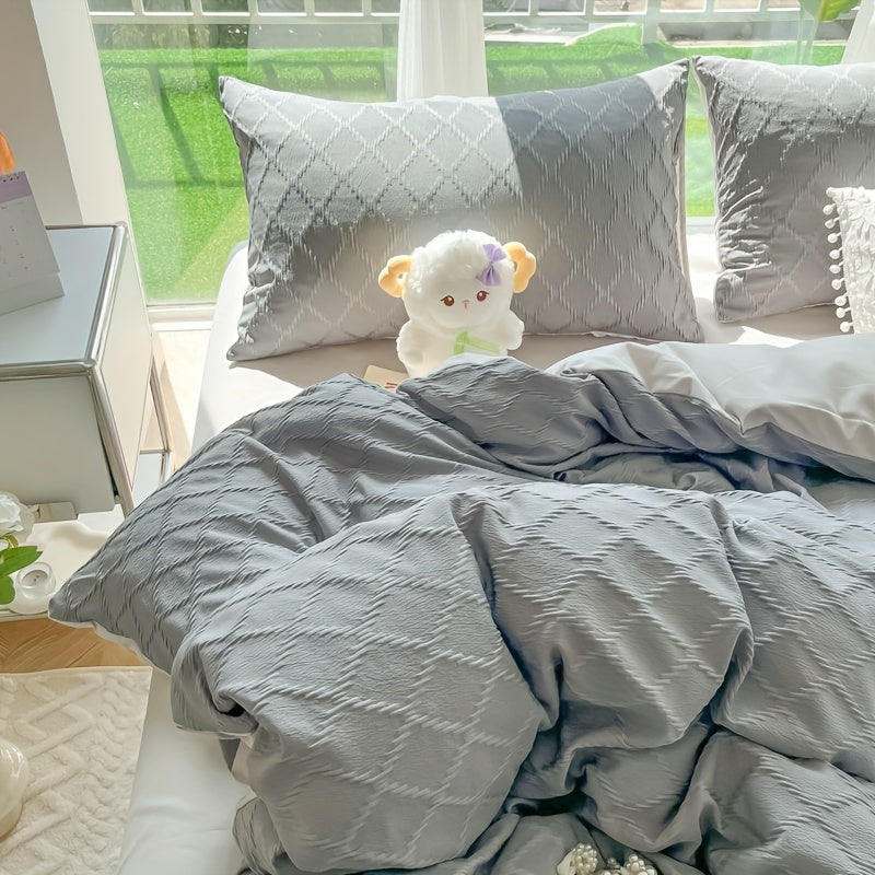 4pcs Bedding Set - Comfortable Diamond Check Jacquard Four-Piece Set