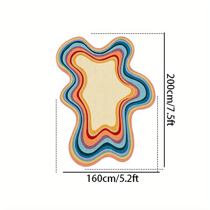 1pc Abstract Art Colorful Fluffy Area Mat - Soft Polyester Fiber, Irregular Shape