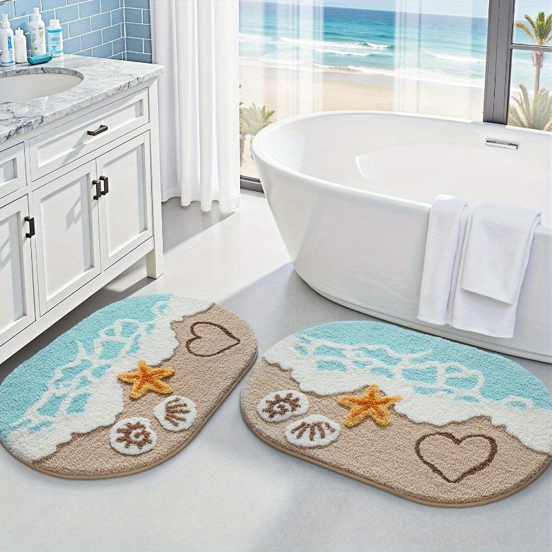 Soft and Absorbent Beach Bathroom Carpet, Non-Slip Backing