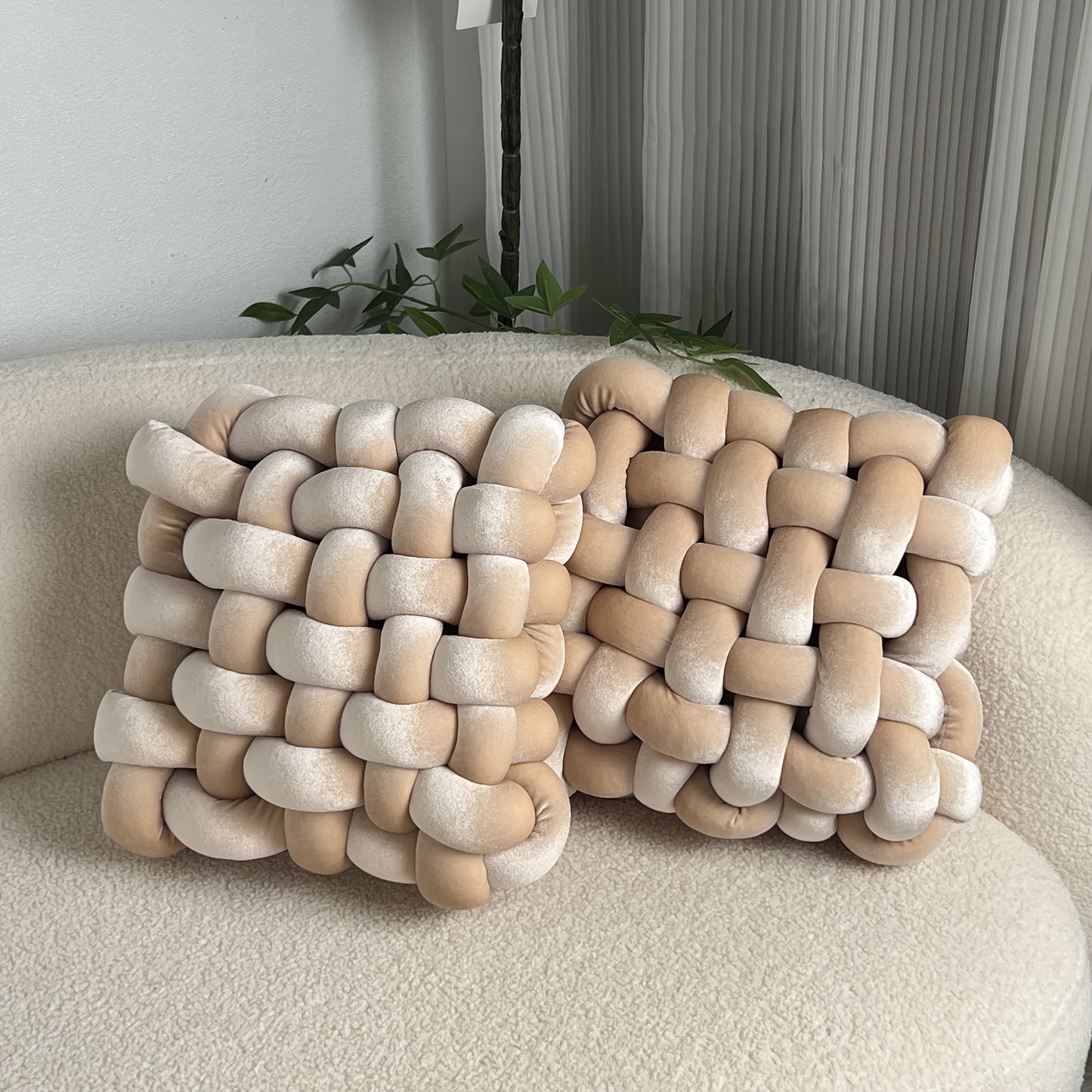 Golden 2pcs Set of Velvet Hand-Knotted Square Decorative Pillows