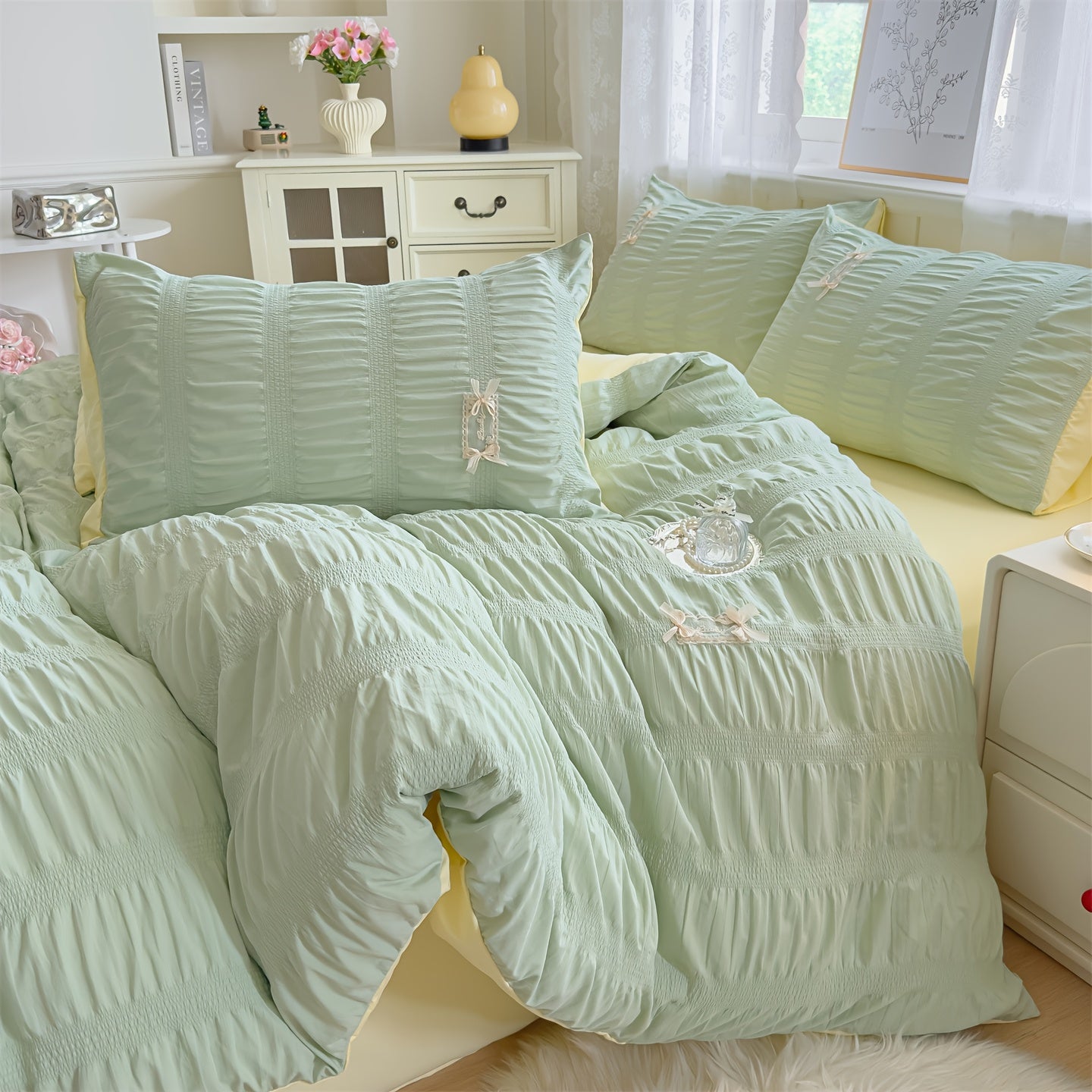 4pcs Skin-Friendly Solid Color Korean Version + Lotus Leaf Lace Princess Style Set