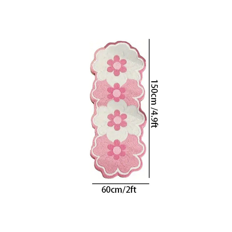 1pc Plush Soft Pink & Green Irregular Flower Shaped Mat - Large Oval-like Bedside Mat