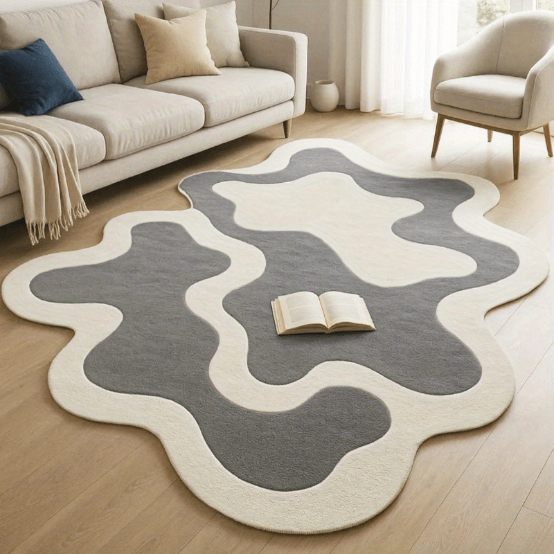 Modern Abstract Art Style Large Area Mat - Washable, Non-Slip, Irregular Shape, Polyester 100