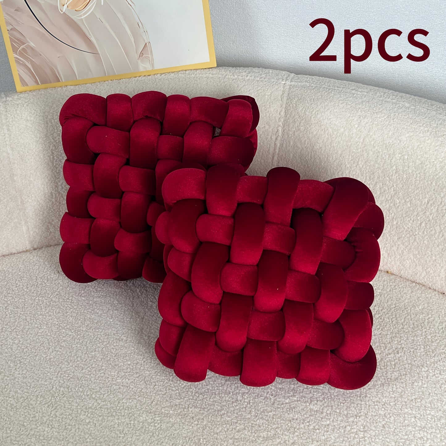 Golden 2pcs Set of Velvet Hand-Knotted Square Decorative Pillows